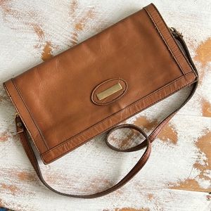 Vintage Leather Clutch with Removable Shoulder Strap